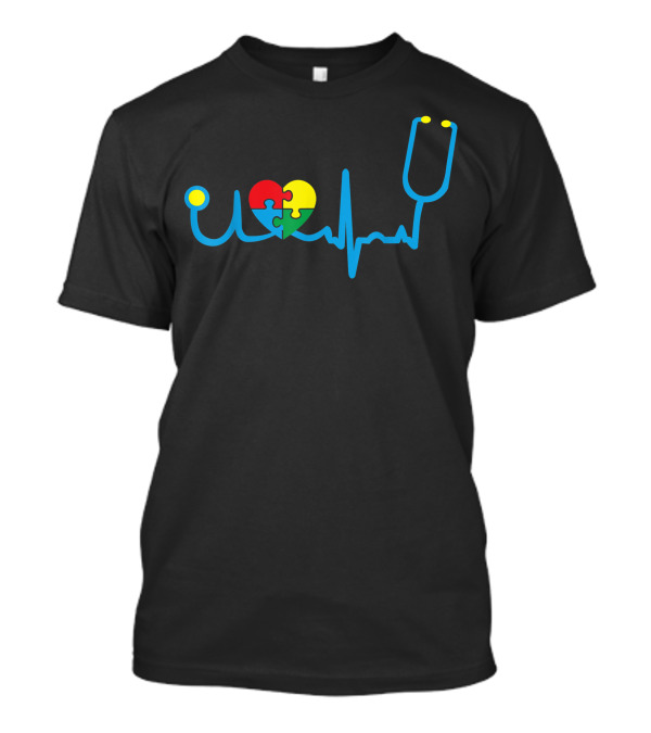 Heart Beat Nurse Stethoscope Puzzle Autism Awareness Day Cute Nurses T-Shirt