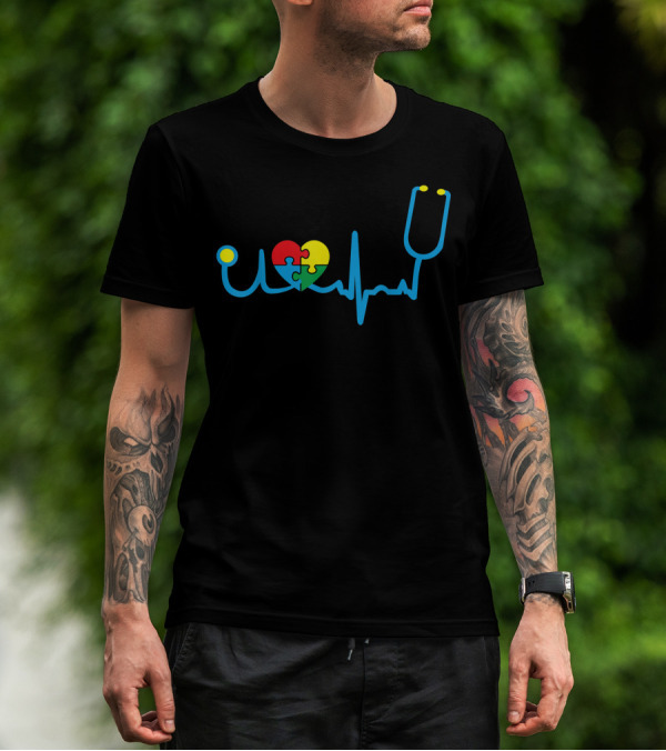 Heart Beat Nurse Stethoscope Puzzle Autism Awareness Day Cute Nurses T-Shirt