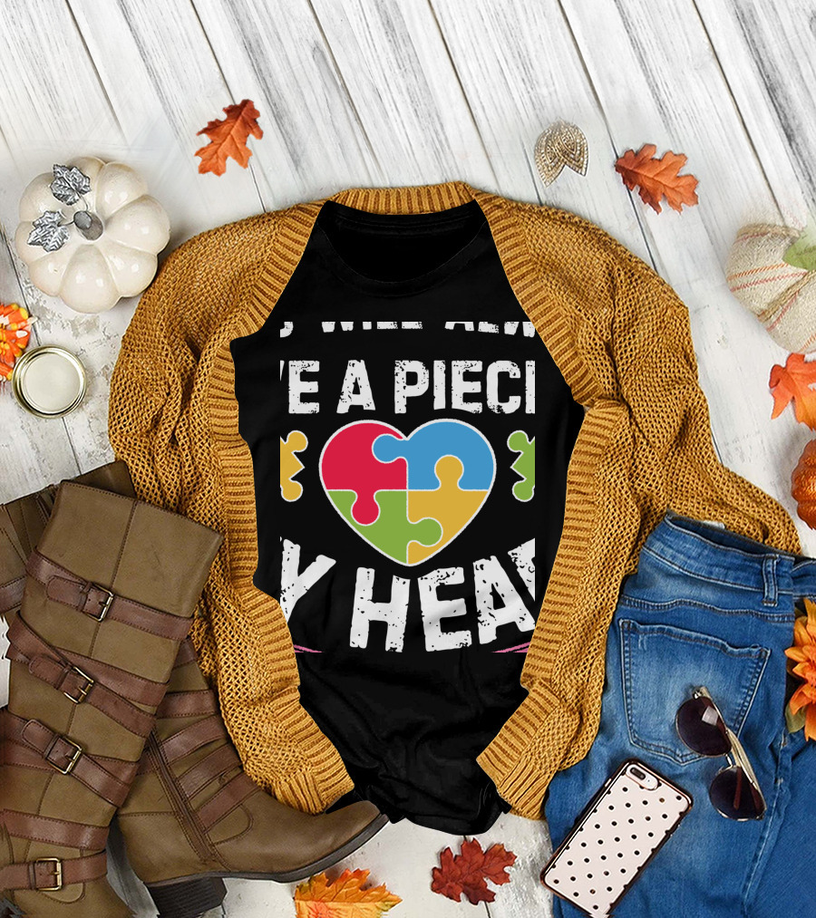 Autism Awareness Heart Puzzle Piece Cousin Connection T-Shirt