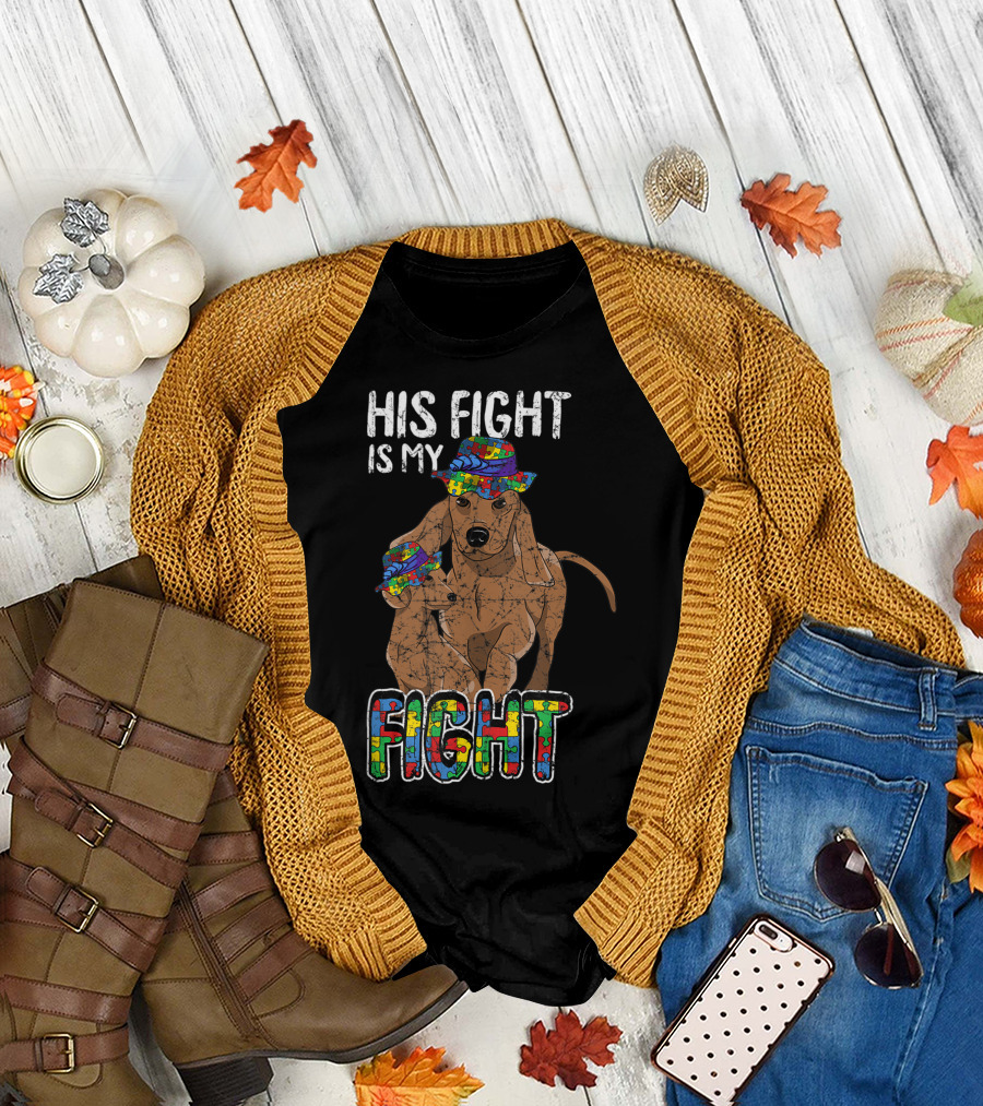 His Fight Is My Fight Autism Awareness Cute Dog Puzzle Hat T-Shirt