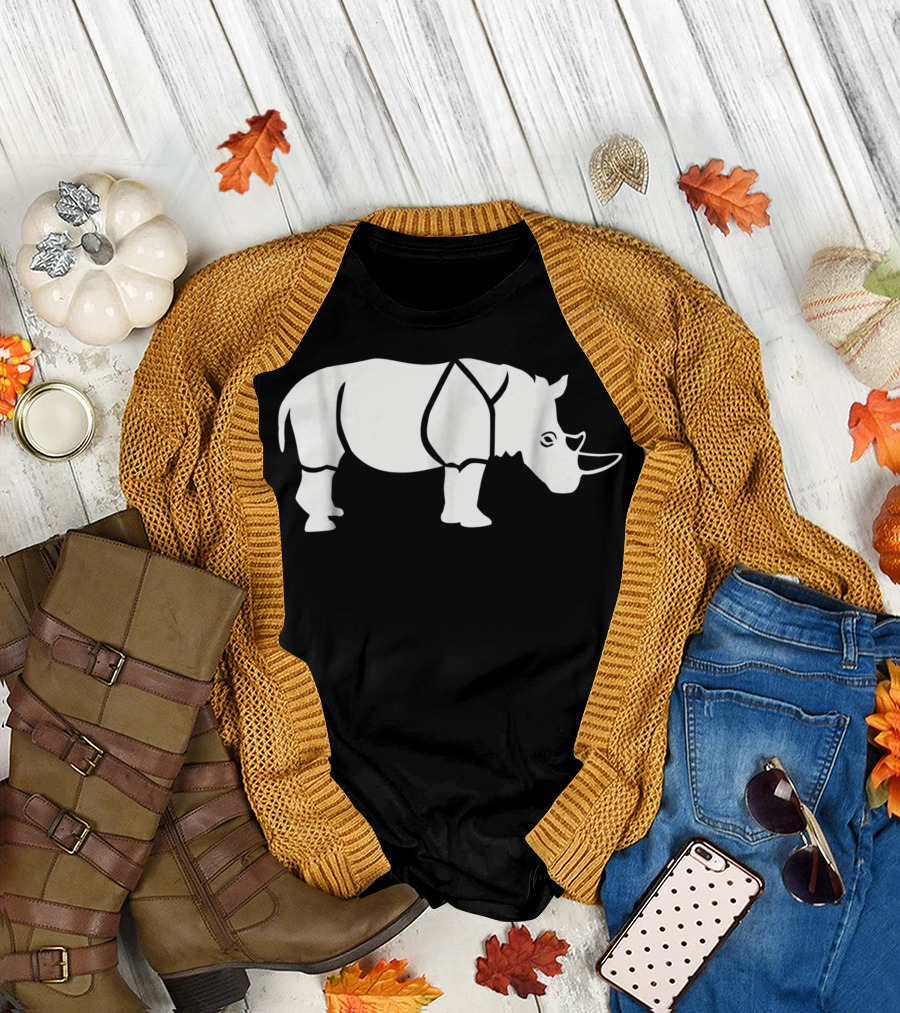 Huge Rhinoceros Outline White T-Shirt