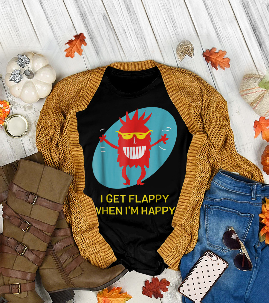 I Get Flappy When I'm Happy Red Character with Yellow Glasses Autism T-Shirt