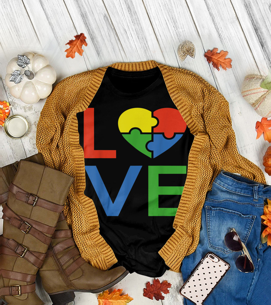 LOVE Autism Awareness Puzzle Heart Support T-Shirt