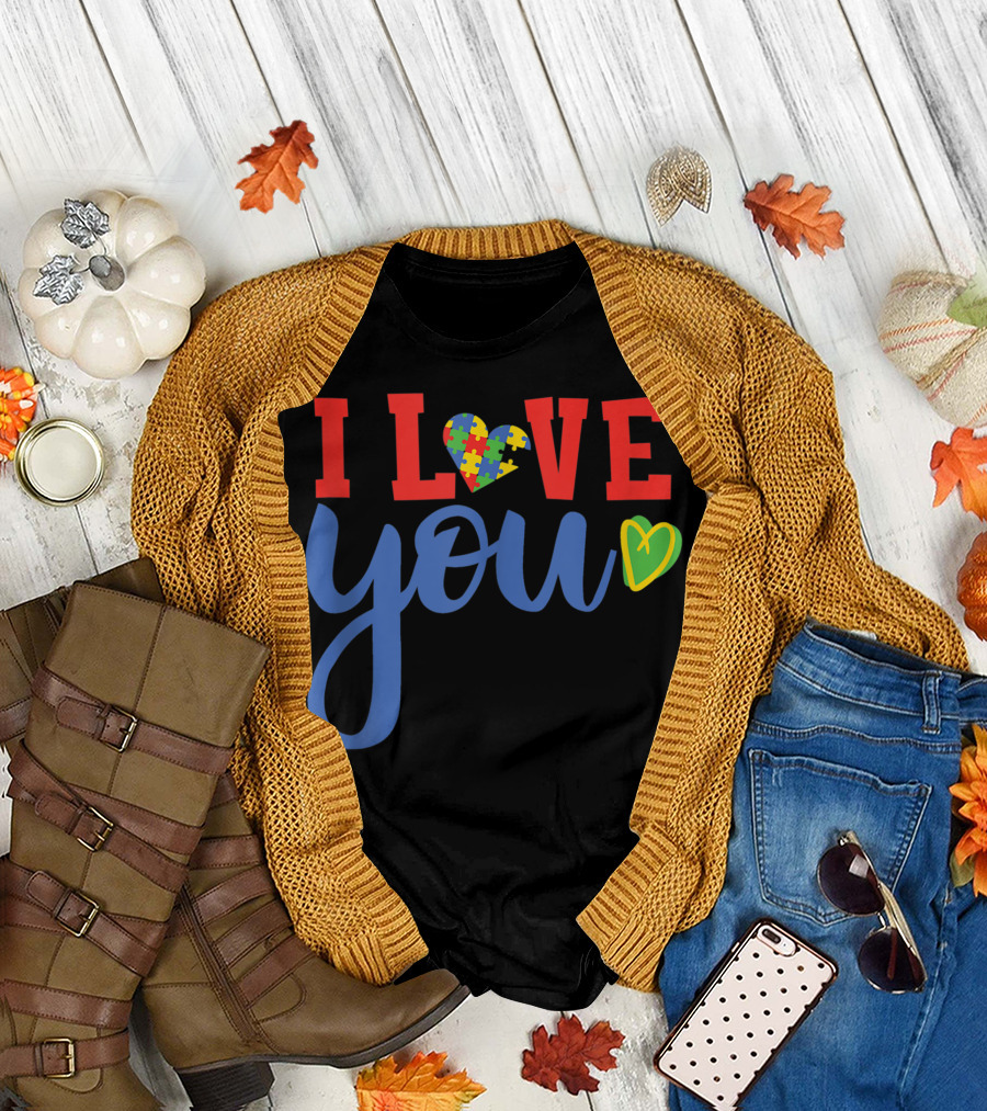 I Love You Puzzle Heart Autism Dad Boy Girl Kid T-Shirt