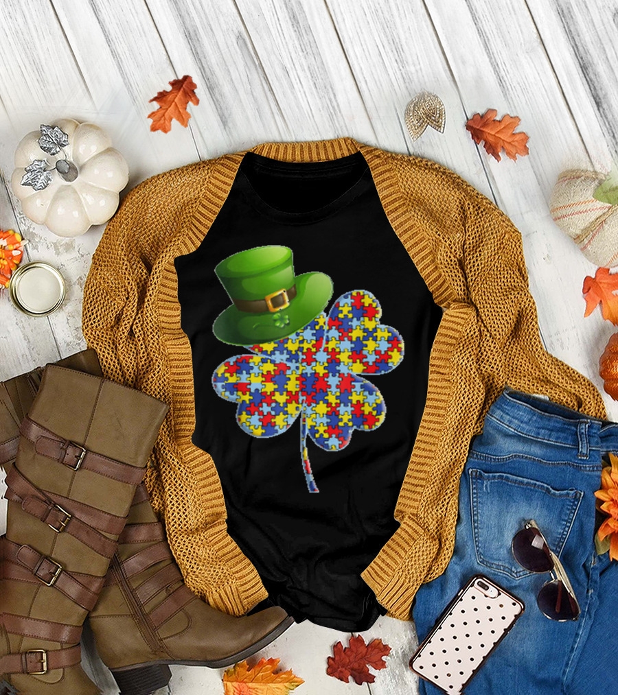 Irish Autism Shamrock Puzzle Piece St. Patrick's Day T-Shirt