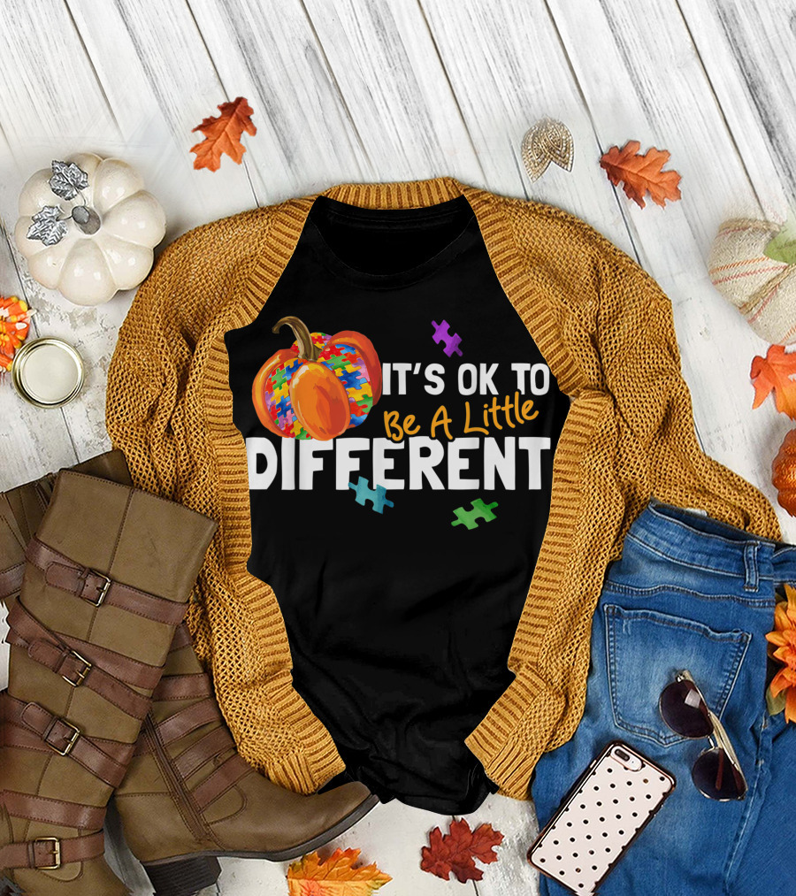 It's Ok To Be A Little Different Autism Pumpkin Puzzle Pieces T-Shirt
