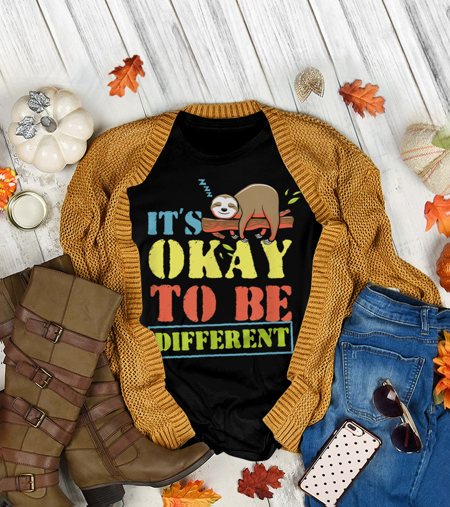 It's Okay To Be Different Napping Sloth Autism Awareness T-Shirt