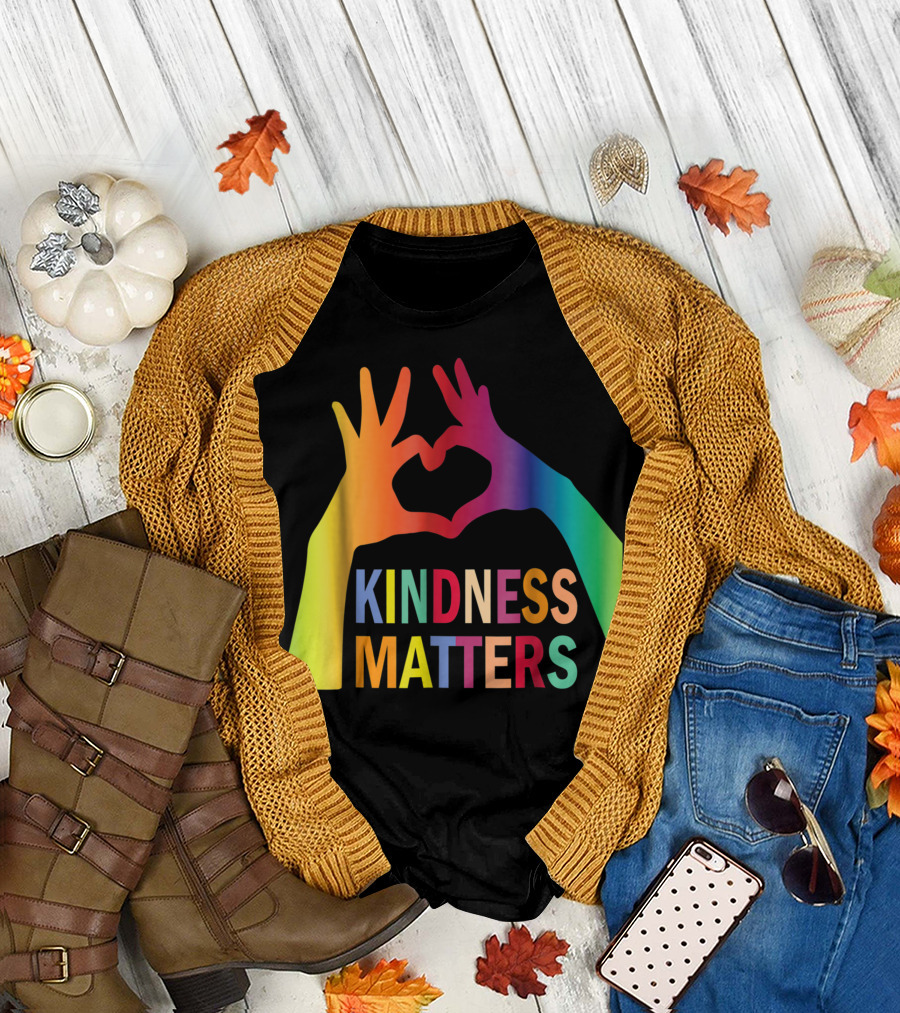 Kindness Matters Colorful Hand Heart Shape Anti Bullying Autism Awareness T-Shirt