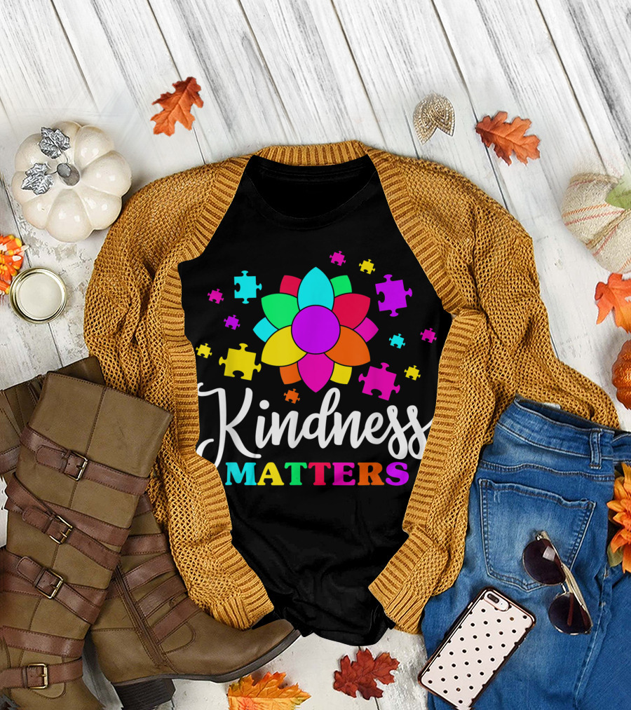 Kindness Matters Puzzle Pieces Autism Awareness Autistic Moms T-Shirt