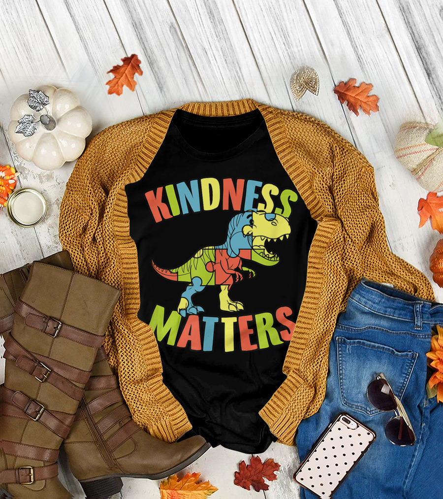 Kindness Matters Autism Puzzle Dinosaur Rex T-Shirt