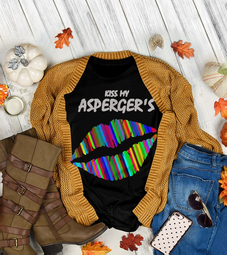 Kiss My Asperger's Autism Awareness Lips with Rainbow Colors T-Shirt