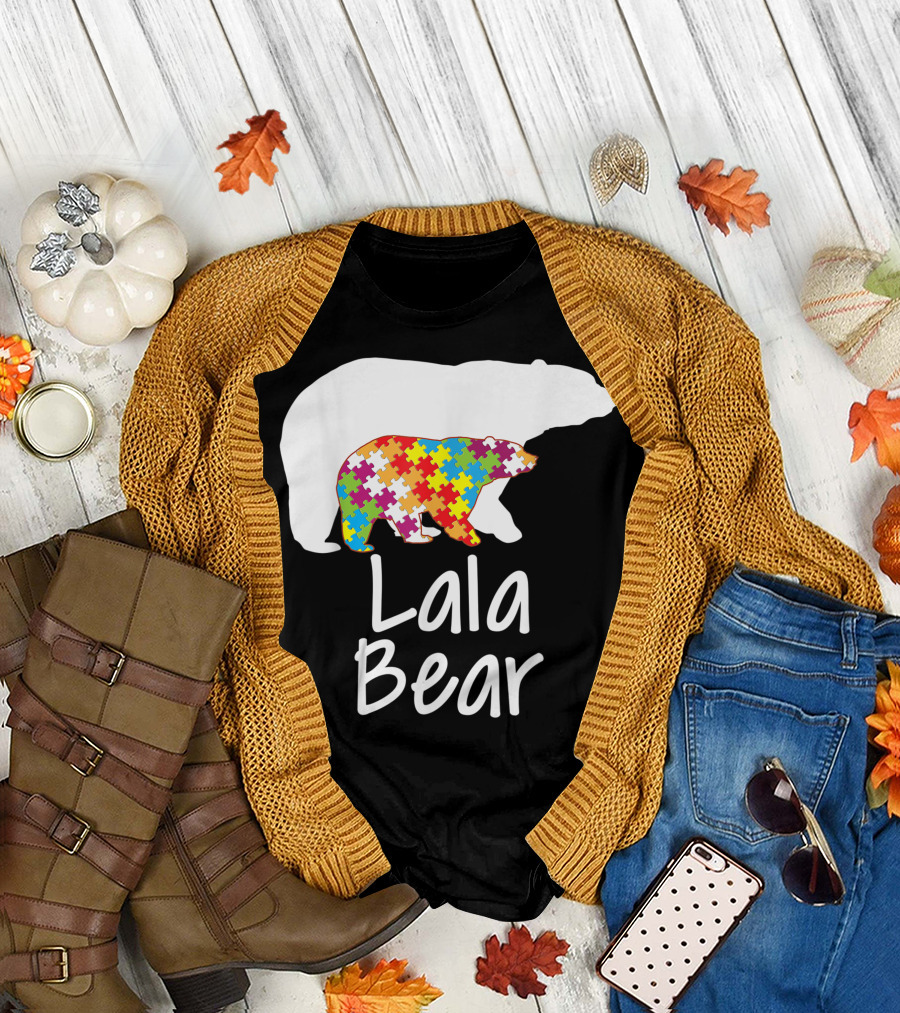 Lala Bear Autism Awareness Rainbow Puzzle Ribbon Day T-Shirt