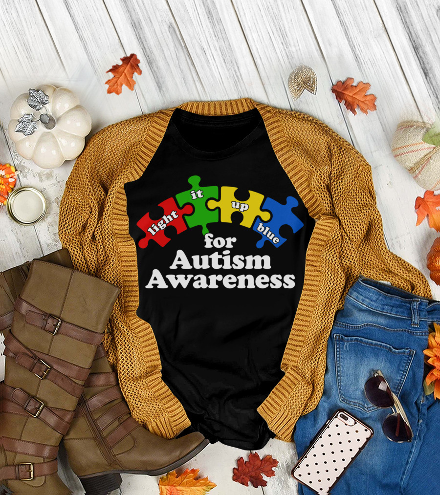 Light It Up Blue for Autism Awareness Puzzle Pieces T-Shirt