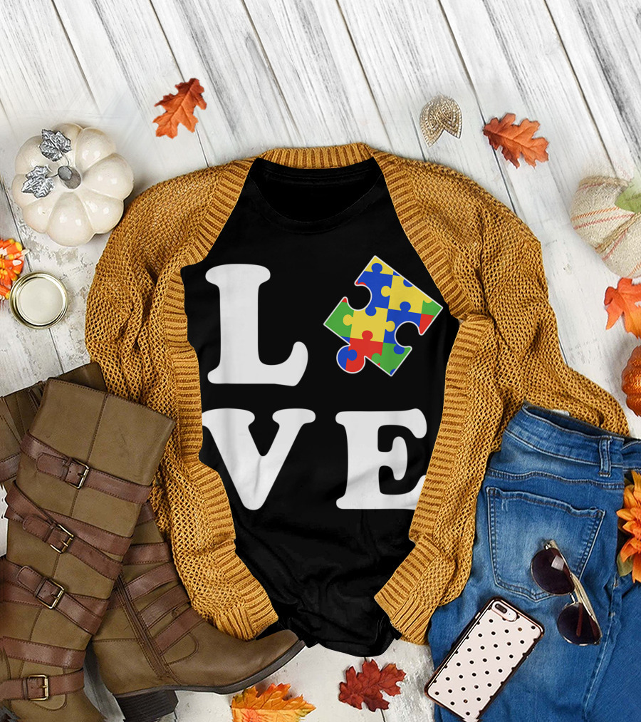 Love Autism Awareness Kids Autistic Puzzle Piece Colorful T-Shirt