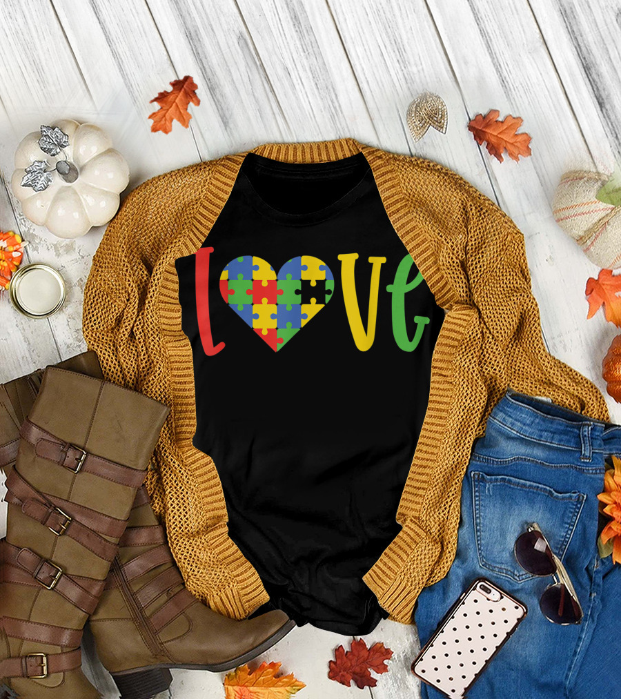 Love Autism Dad Boy Girl Kid Autistic Puzzle Heart T-Shirt