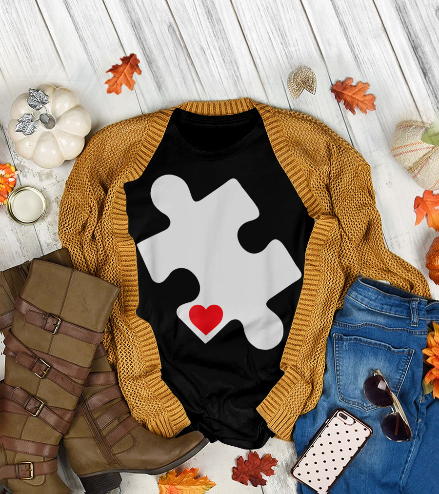Love Autism Awareness Puzzle Piece Heart T-Shirt