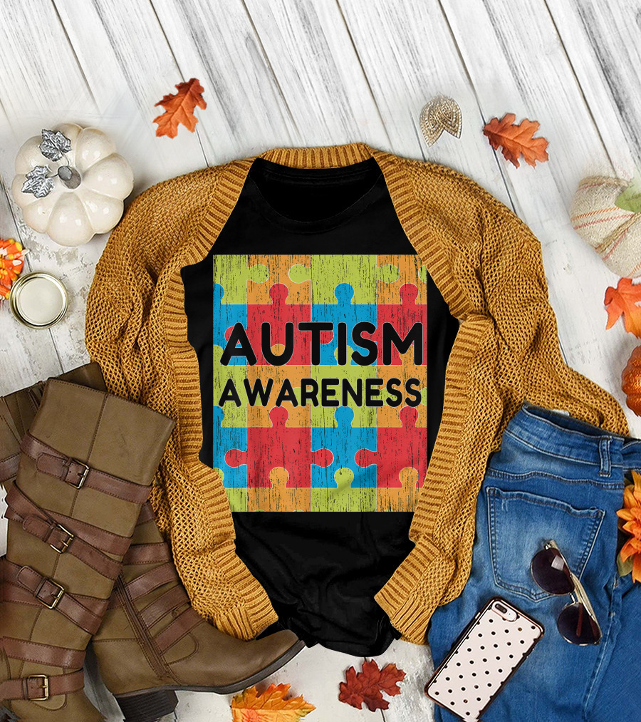 Autism Awareness Distressed Puzzle T-Shirt