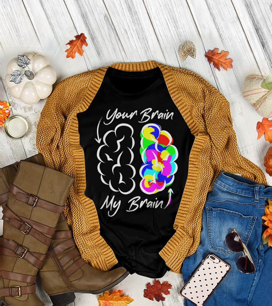 Your Brain My Brain Mental Health Awareness Autism Multicolor Contrast T-Shirt