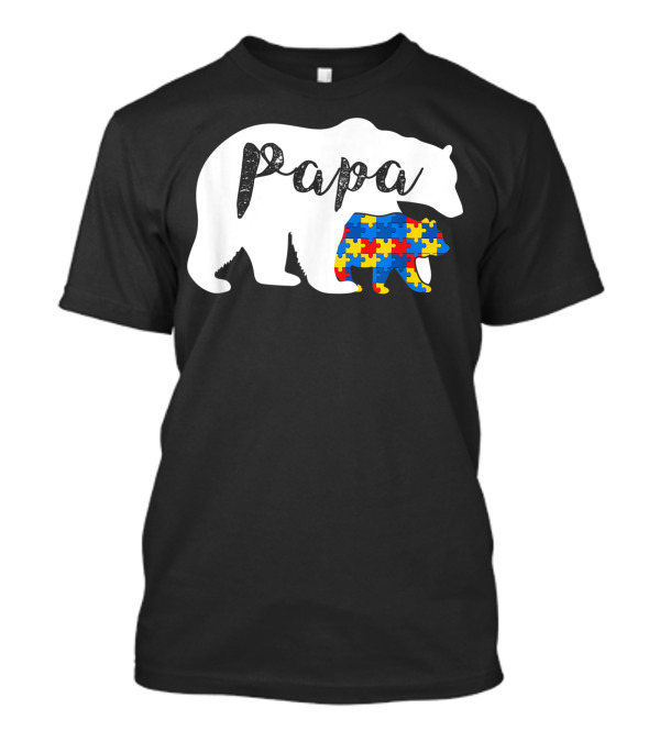 Papa Bear Autism Awareness Support Autistic Puzzle T-Shirt