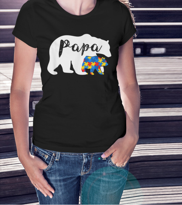 Papa Bear Autism Awareness Support Autistic Puzzle T-Shirt