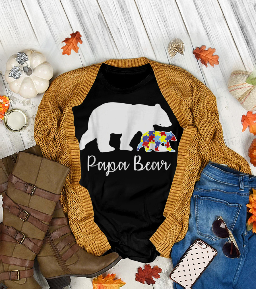 Papa Bear Autism Dad Puzzle Piece T-Shirt