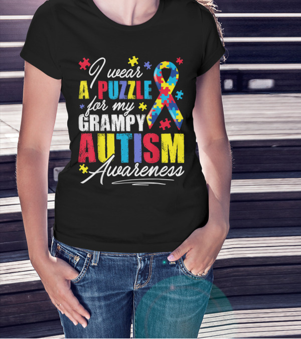 I Wear A Puzzle For My Grampy Autism Awareness T-Shirt