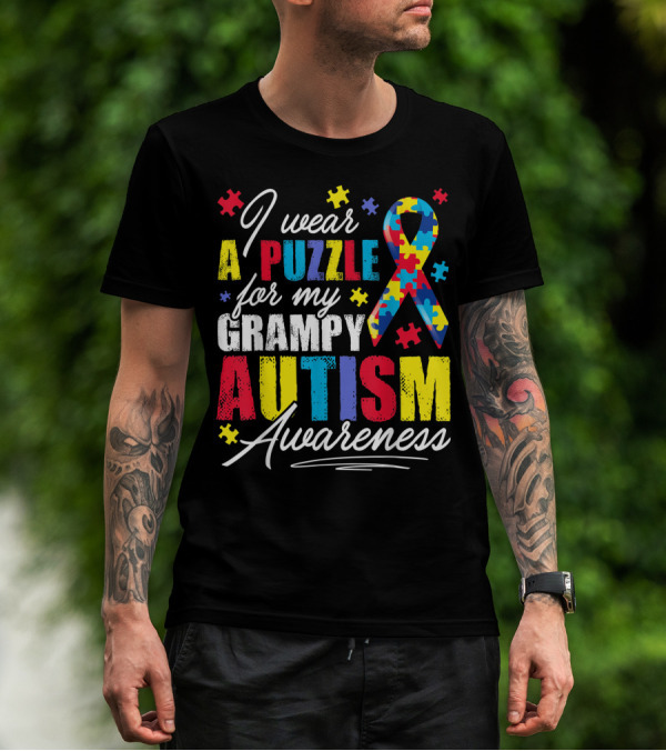 I Wear A Puzzle For My Grampy Autism Awareness T-Shirt