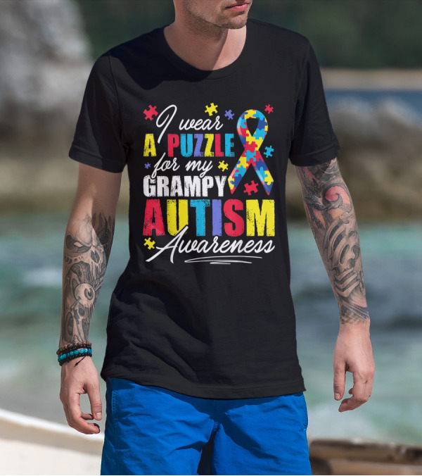 I Wear A Puzzle For My Grampy Autism Awareness T-Shirt