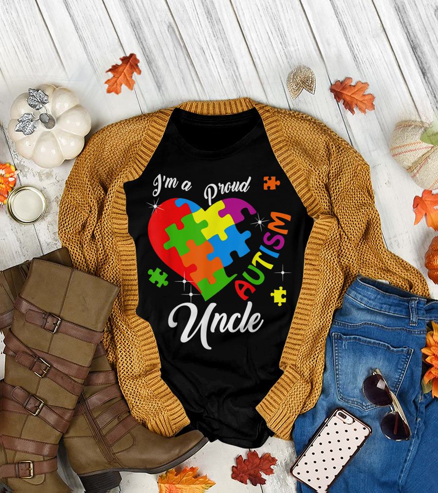 I'm a Proud Uncle Autism Awareness Puzzle Heart T-Shirt