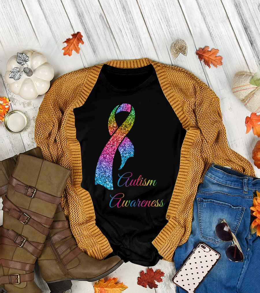 Mom Dad Autism Awareness Rainbow T-Shirt