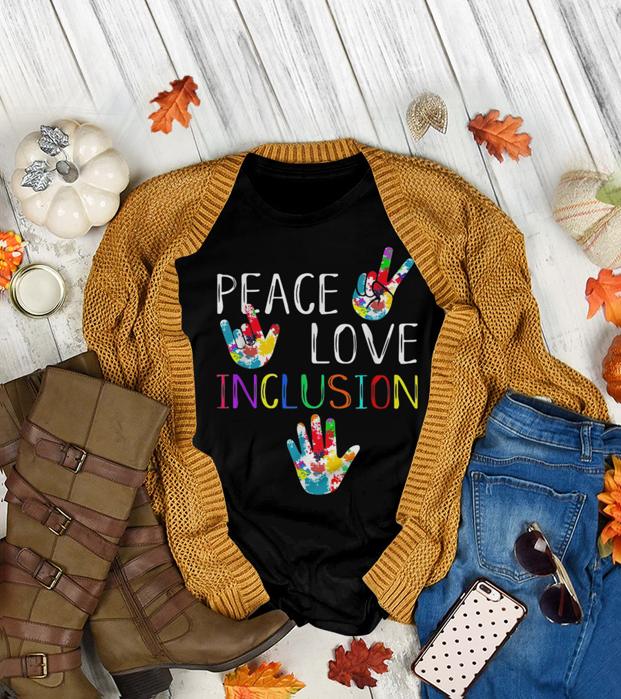 Peace Love Inclusion Sped Squad Special Ed Teacher Rainbow Hands T-Shirt