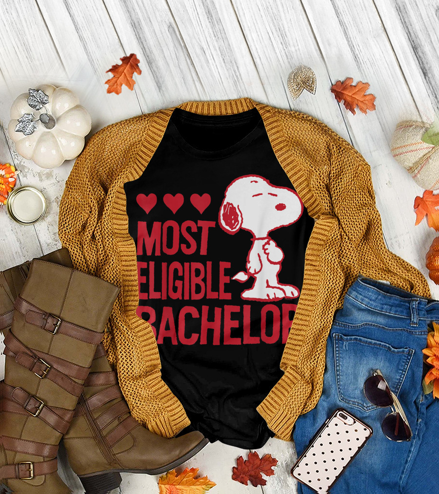 Most Eligible Bachelor Peanus Snoopy Valentines T-Shirt