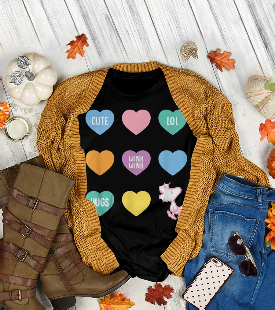 Peanuts Valentine Candy Heart Cute LOL Wink Wink Hugs Woodstocks T-Shirt