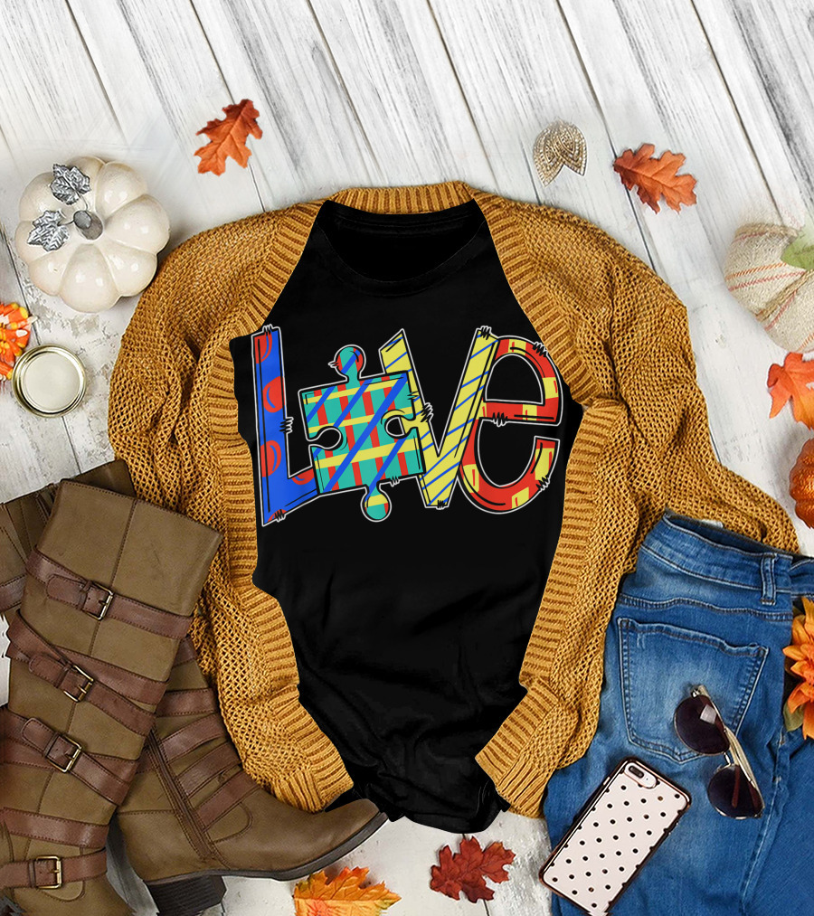 Love Puzzle Piece Polka Dot Autism Awareness T-Shirt