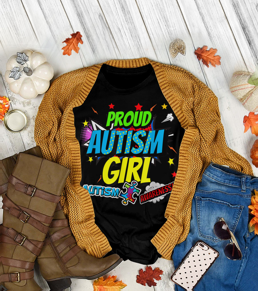 Proud Autism Girl Autism Awareness Puzzle T-Shirt