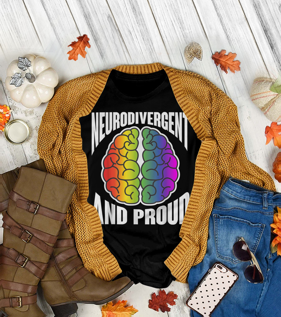 Neurodivergent and Proud Rainbow Brain Neurodiversity ADHD T-Shirt