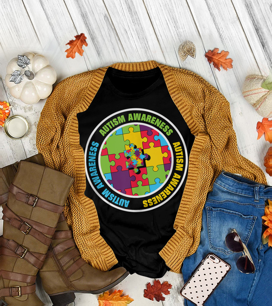 Autism Awareness Puzzle Piece Colorful Circle T-Shirt