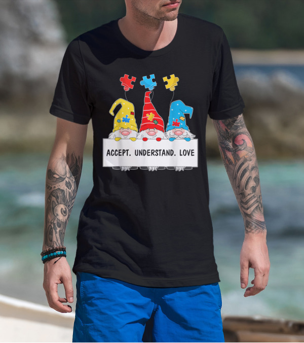 Puzzle Piece Gnomes Accept Understand Love Autism Awareness T-Shirt