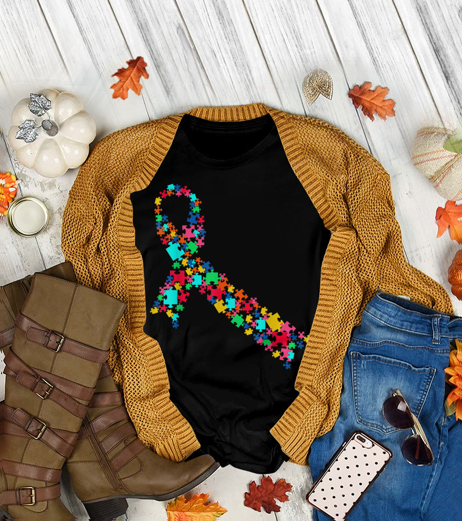 Puzzle Ribbon Autism Awareness Autistic Moms T-Shirt