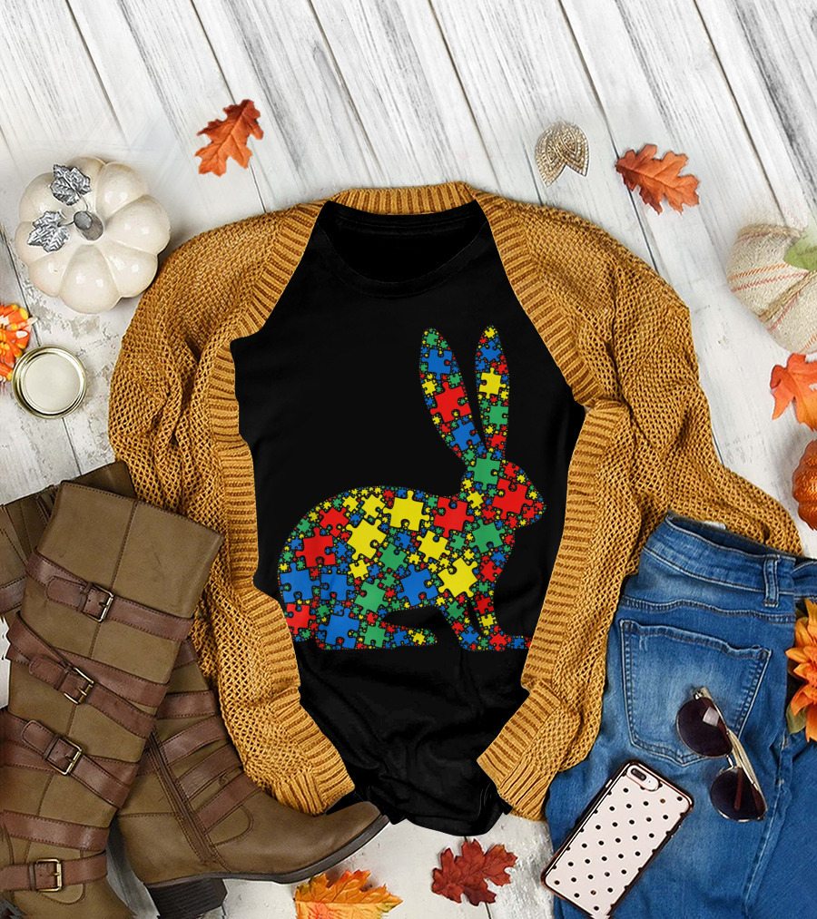 Rabbit Autism Puzzle Pattern Men Kids Autism Awareness T-Shirt