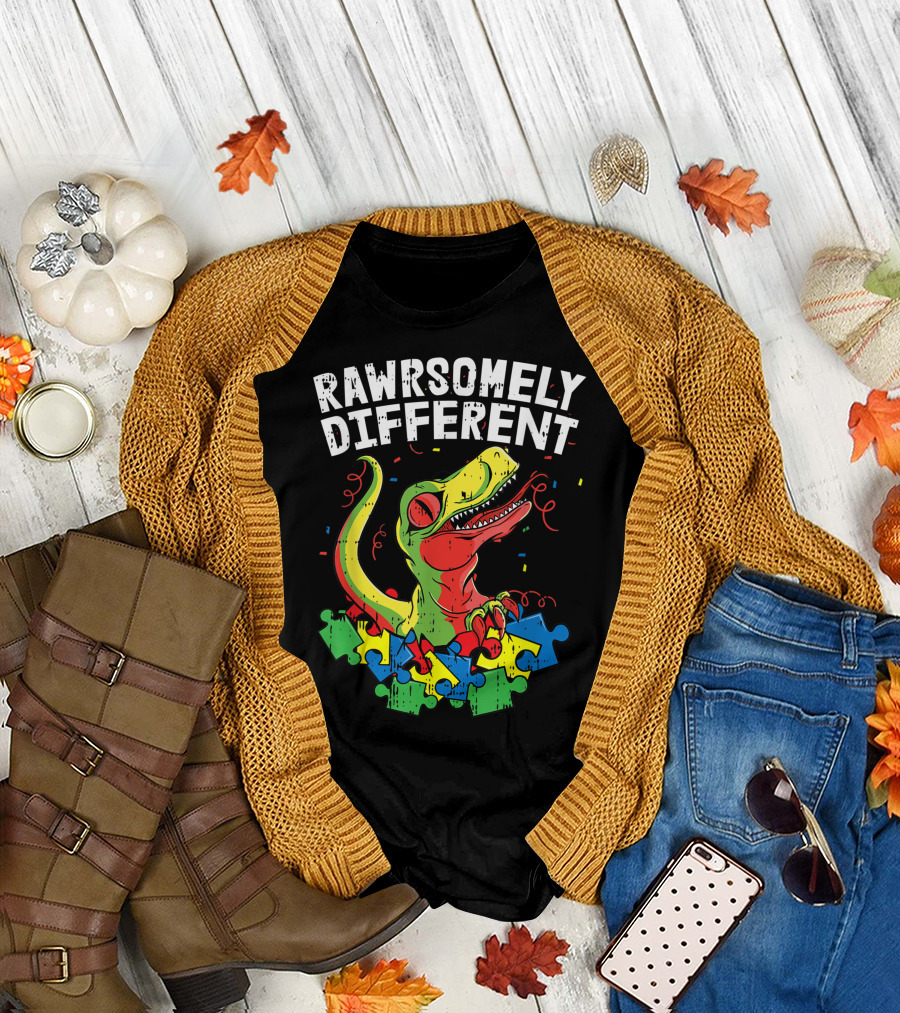 Rawsomely Different Autism Awareness Dino Puzzle T-Shirt