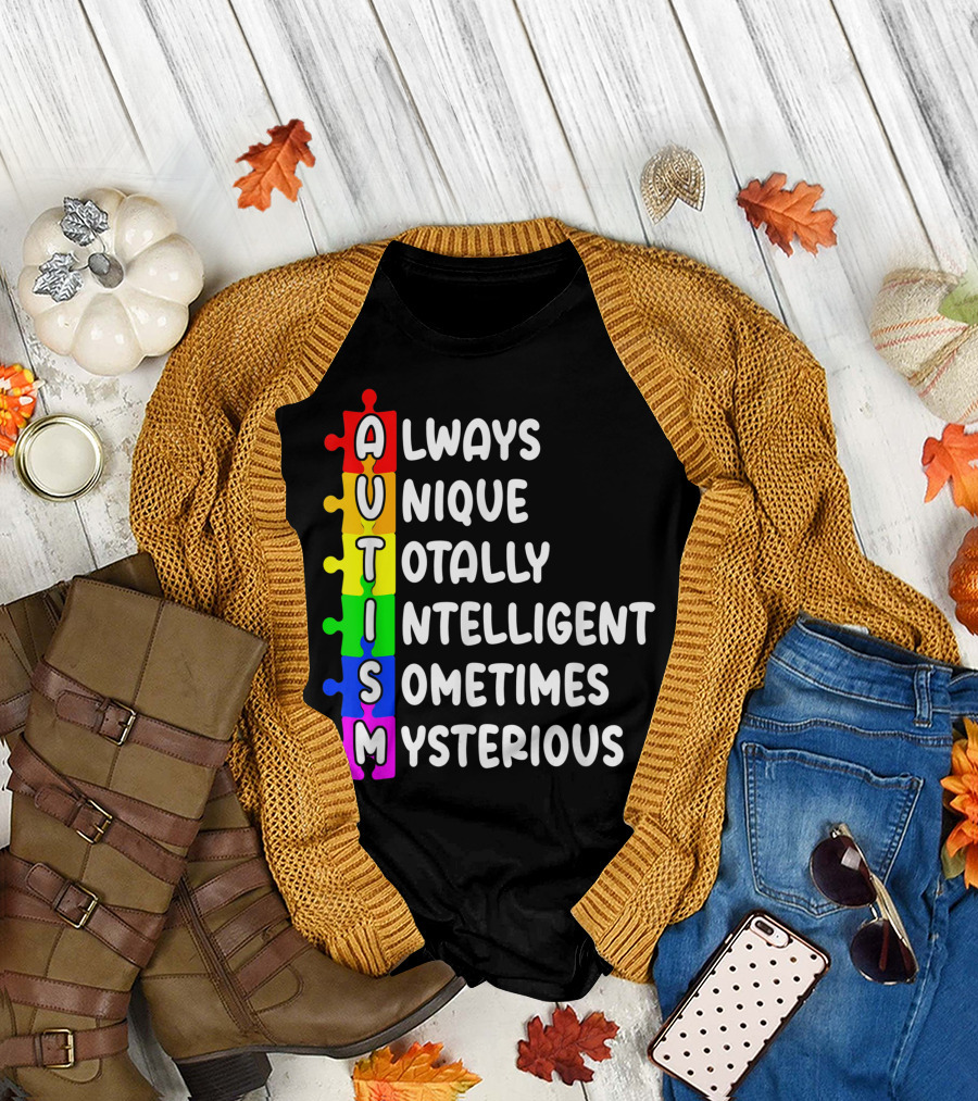 Autism Always Unique Totally Intelligent Sometimes Mysterious Retro Vintage T-Shirt