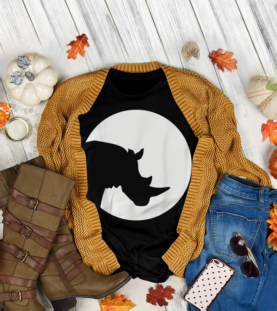 Rhino Silhouette Against Full Moon T-Shirt
