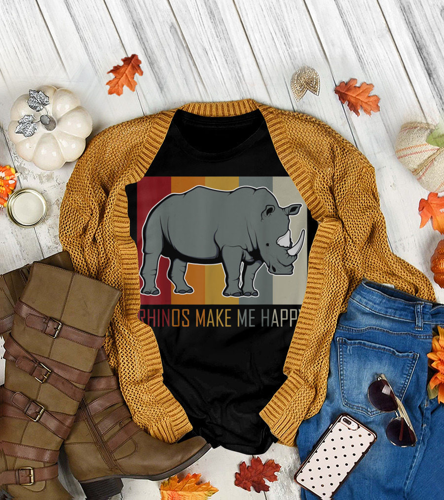 Rhinos Make Me Happy Retro Rhino Colors T-Shirt
