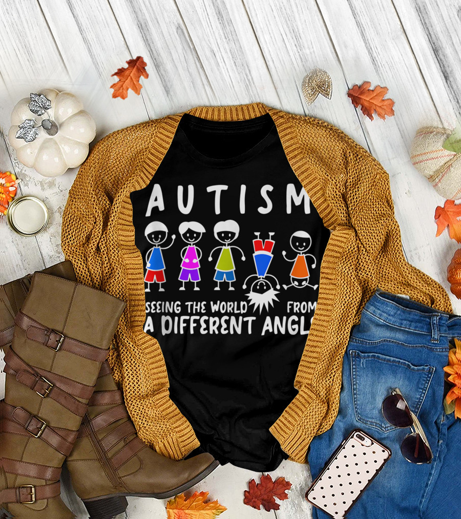 Autism Seeing The World From A Different Angle Colorful Stick Figures T-Shirt