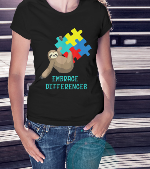 Sloth Embrace Differences Autism Awareness Day Puzzles T-Shirt