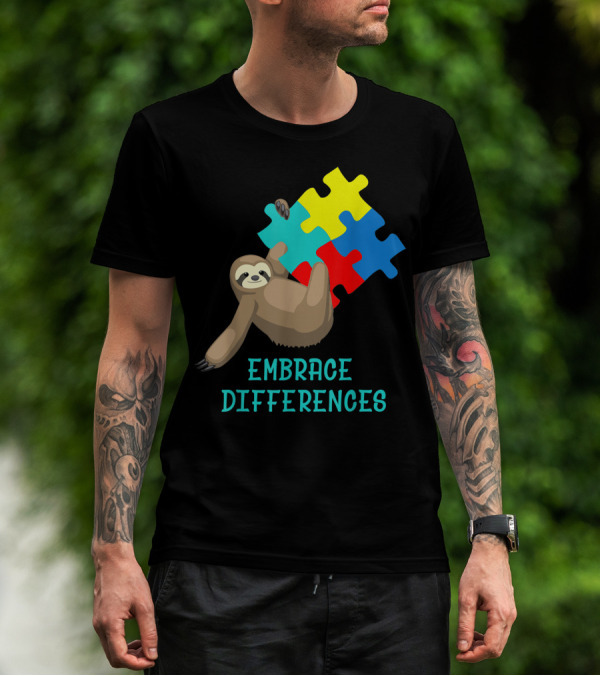 Sloth Embrace Differences Autism Awareness Day Puzzles T-Shirt