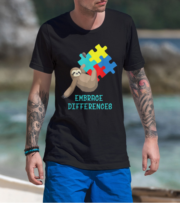 Sloth Embrace Differences Autism Awareness Day Puzzles T-Shirt