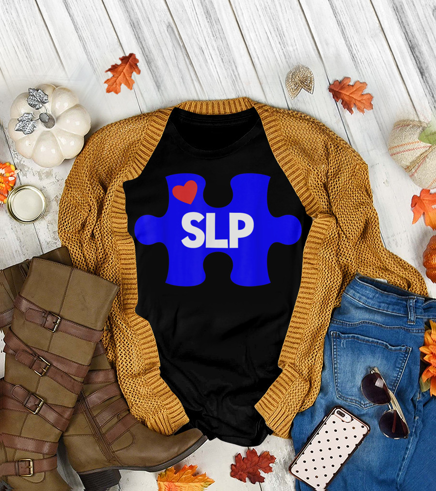 SLP Blue Puzzle Heart Autism Awareness April T-Shirt