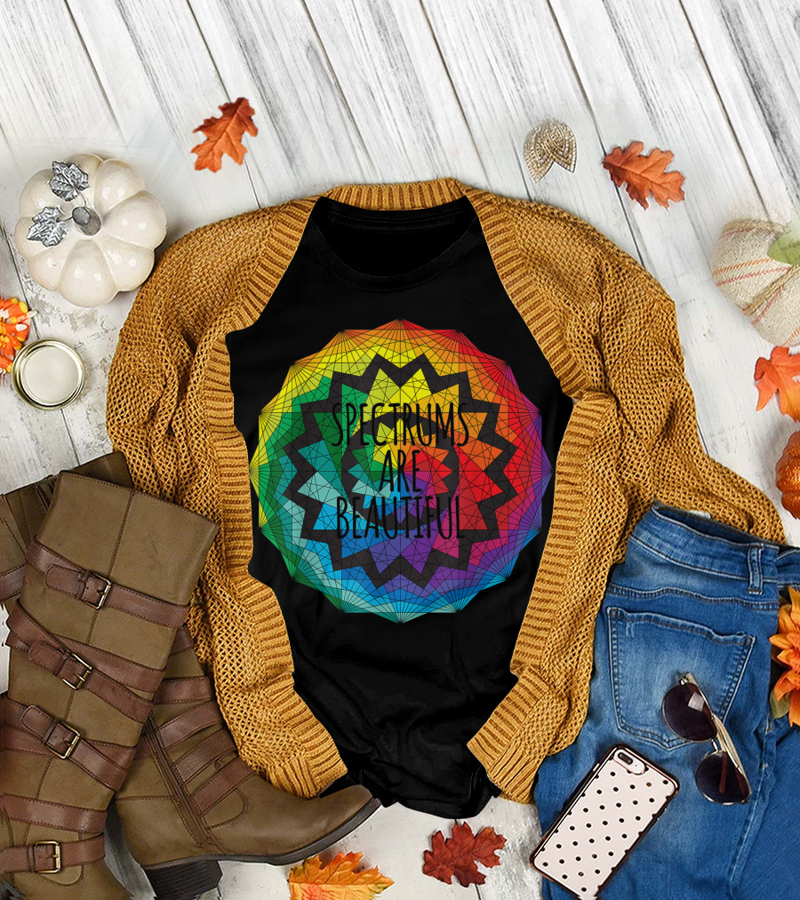 Spectrums Are Beautiful Rainbow Geometric Design for Autism Awareness T-Shirt
